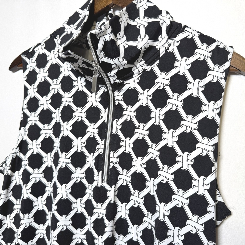 Lulu-B Black White Geometric Link Quarter Zip Mock Neck Sleeveless Dress XL